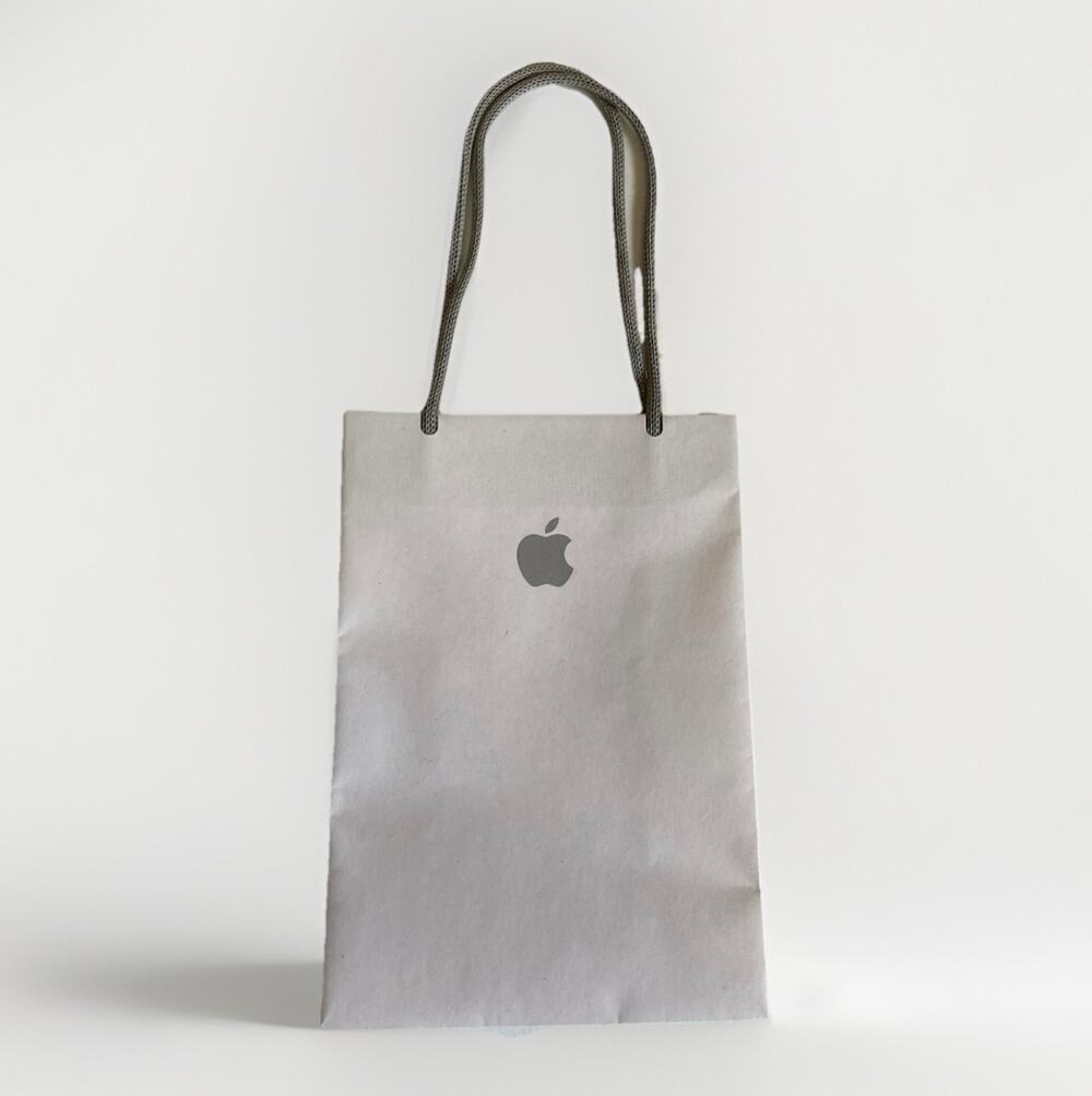 Apple Store Shopping Bag Small White Gift Bag Gray Rope Handles 8.75 × 6 × 3.2in